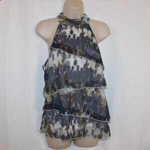 Byer Calif. B Wear Sleeveless Gray Ruffle Necktie Blouse Top Women's XL